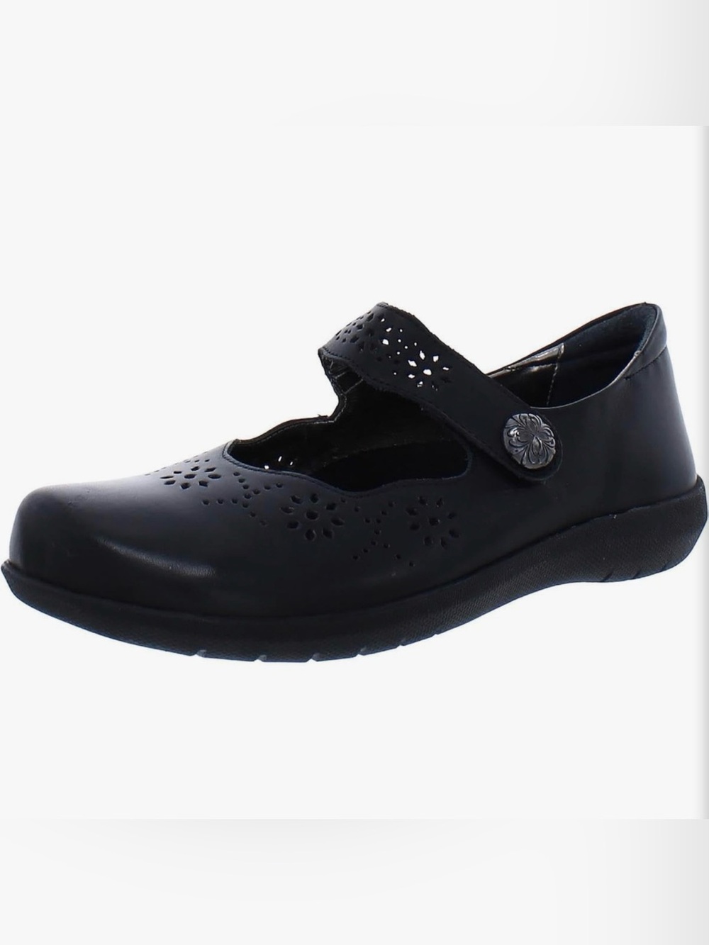 David Tate leather Women's Bev Black Floral Cutout Flats Mary Janes shoes NWOT